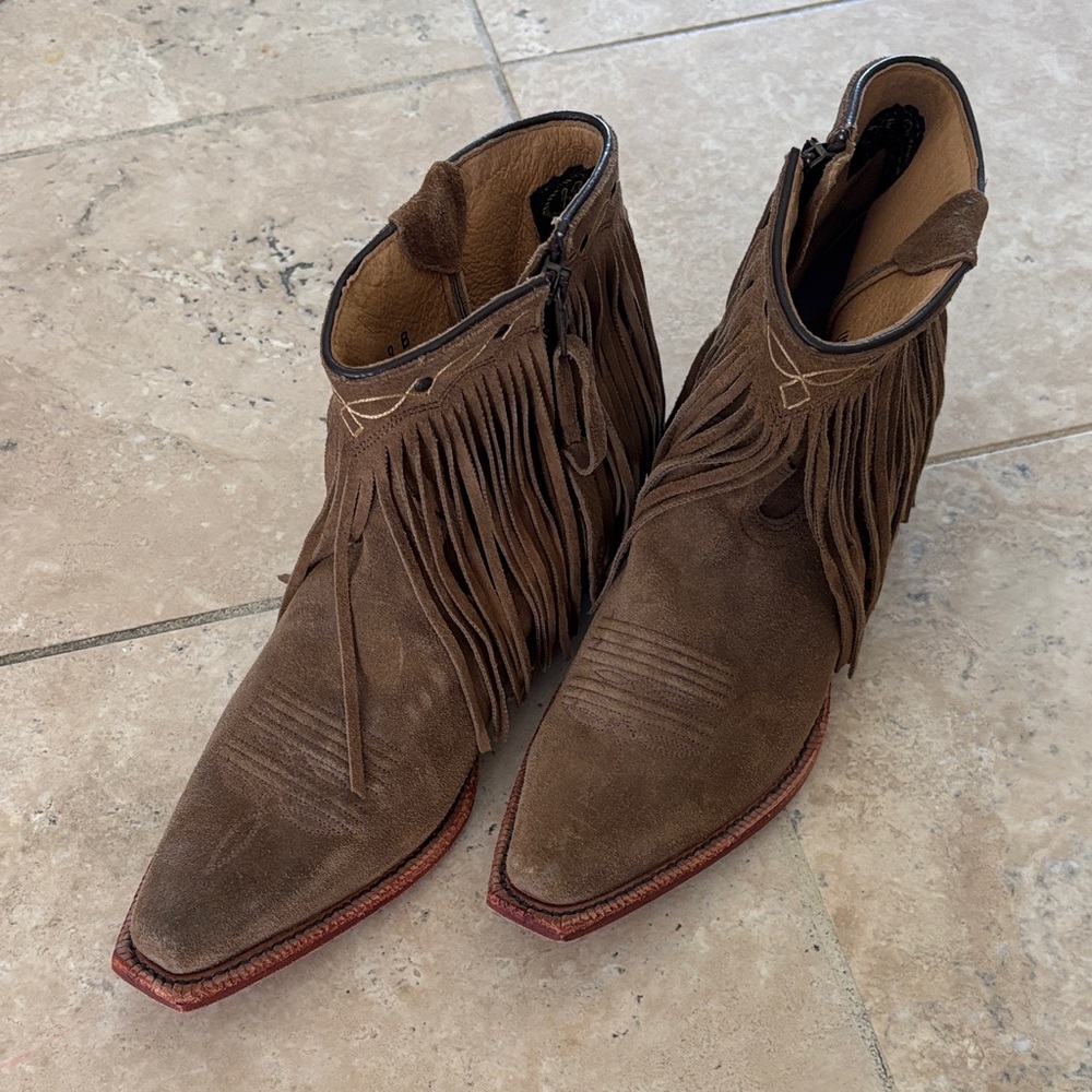 J.B. Dillon Brown Suede Fringe Ankle Boots